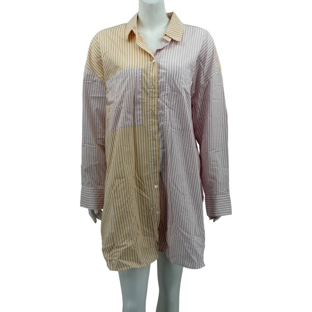 Abercrombie & Fitch Shirt Dress Womens Large Pink Stripe Colorblock Button Up